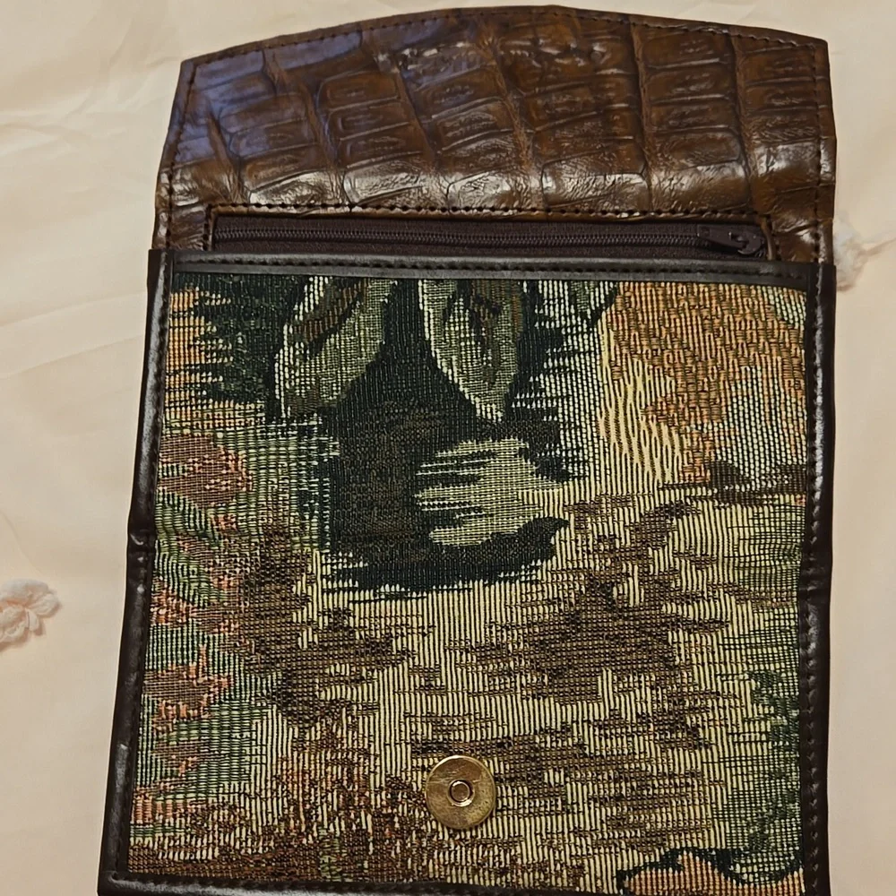 Danilos Of Honduras Brown Leather Green Cream Tan Tapestry Wallet New No Tags